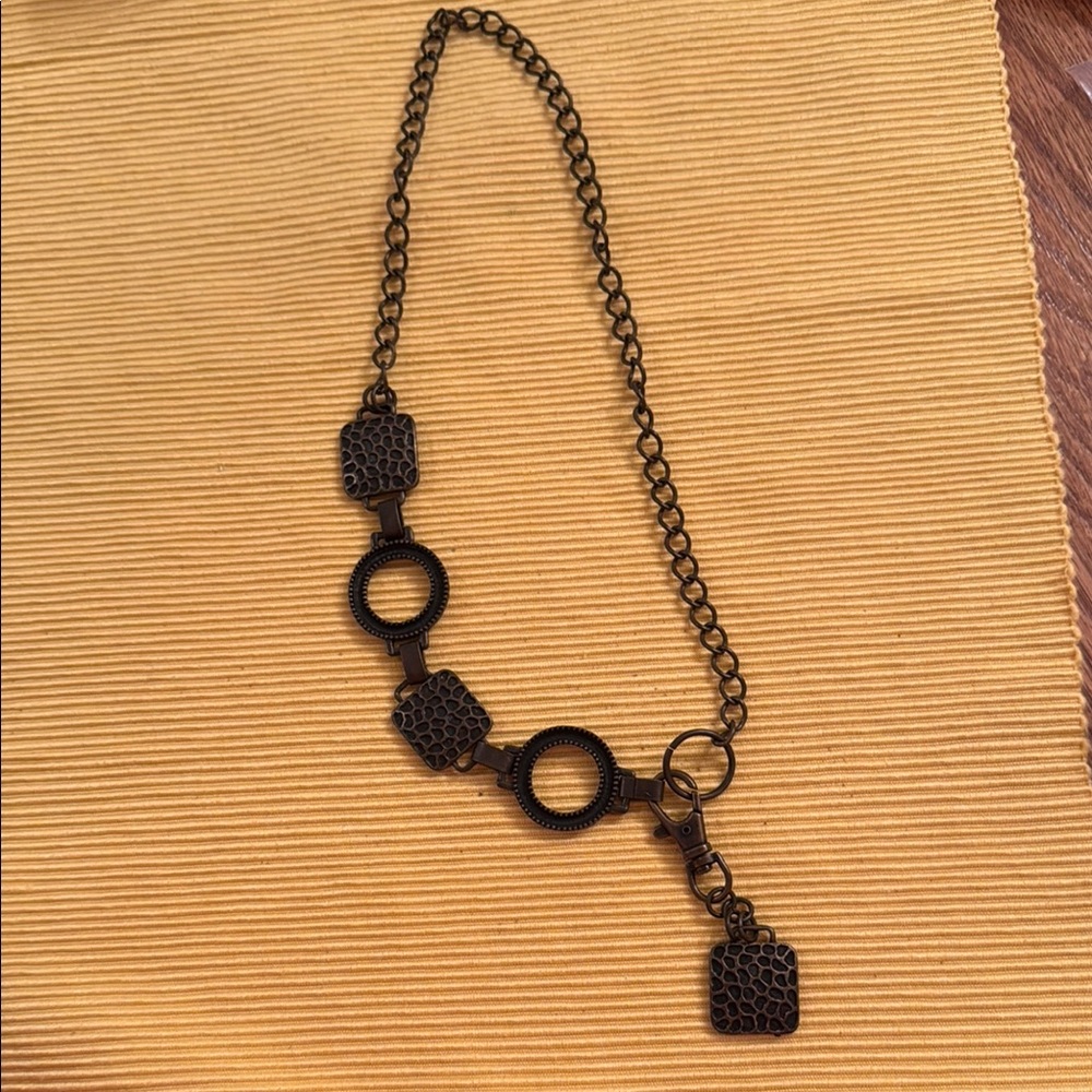 Black and Gold Geometric Necklace with Charms